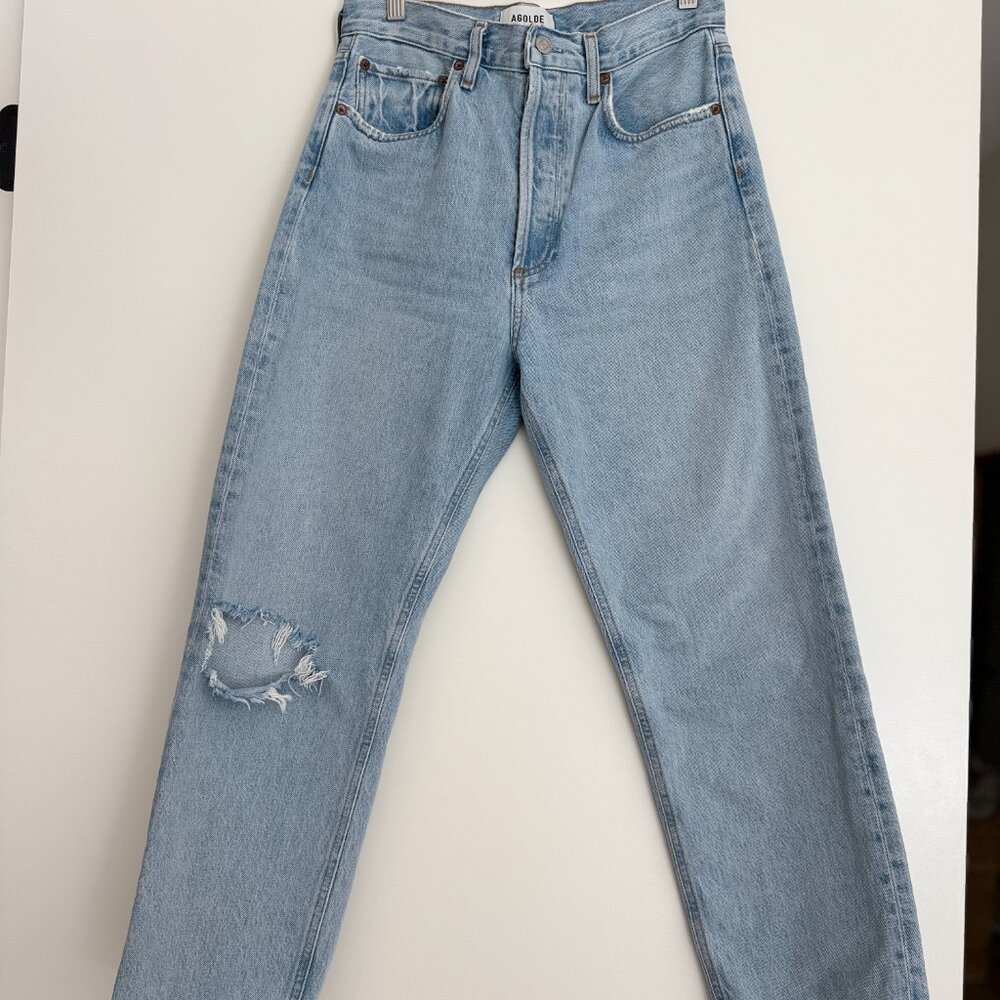 Agolde '90s Ripped Mid Rise Crop Relaxed Straight Leg Jeans